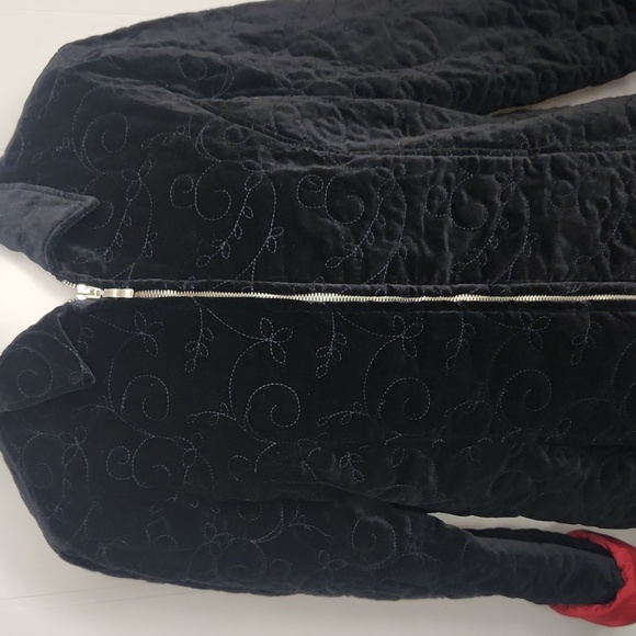 Black velvet quilted old English Style Winter Jacket. Full Zip Down Whimsigoth - Picture 2 of 13